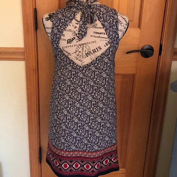 Blue & White Patterned Mini Dress - Picture 2 of 6